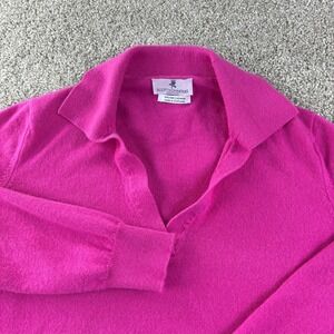 Pink Cashmere Polo Sweater Womens M Collared Knit Luxury Soft Made In Scotland